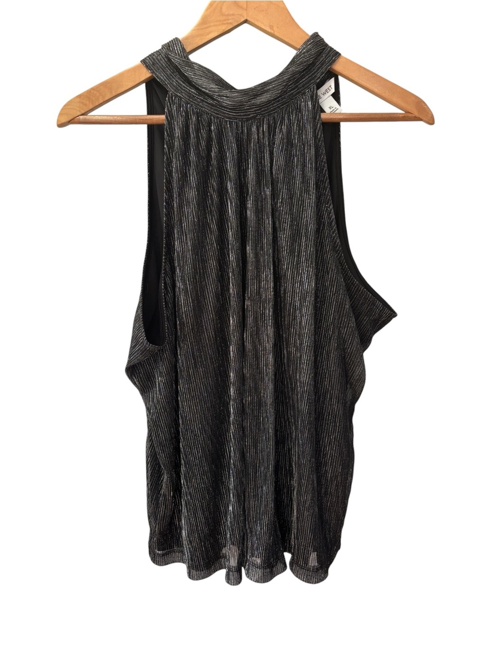 Nine West Black and Silver Metallic Halter Top Size XL Shimmer Lined Shirt